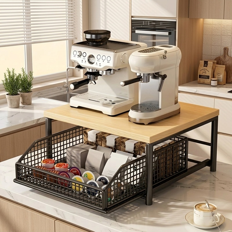Kitchen Appliances Countertop - Modernes Mikrowellen-Regal, Küchenarbeitsplatten-Organizer aus Massivholz und