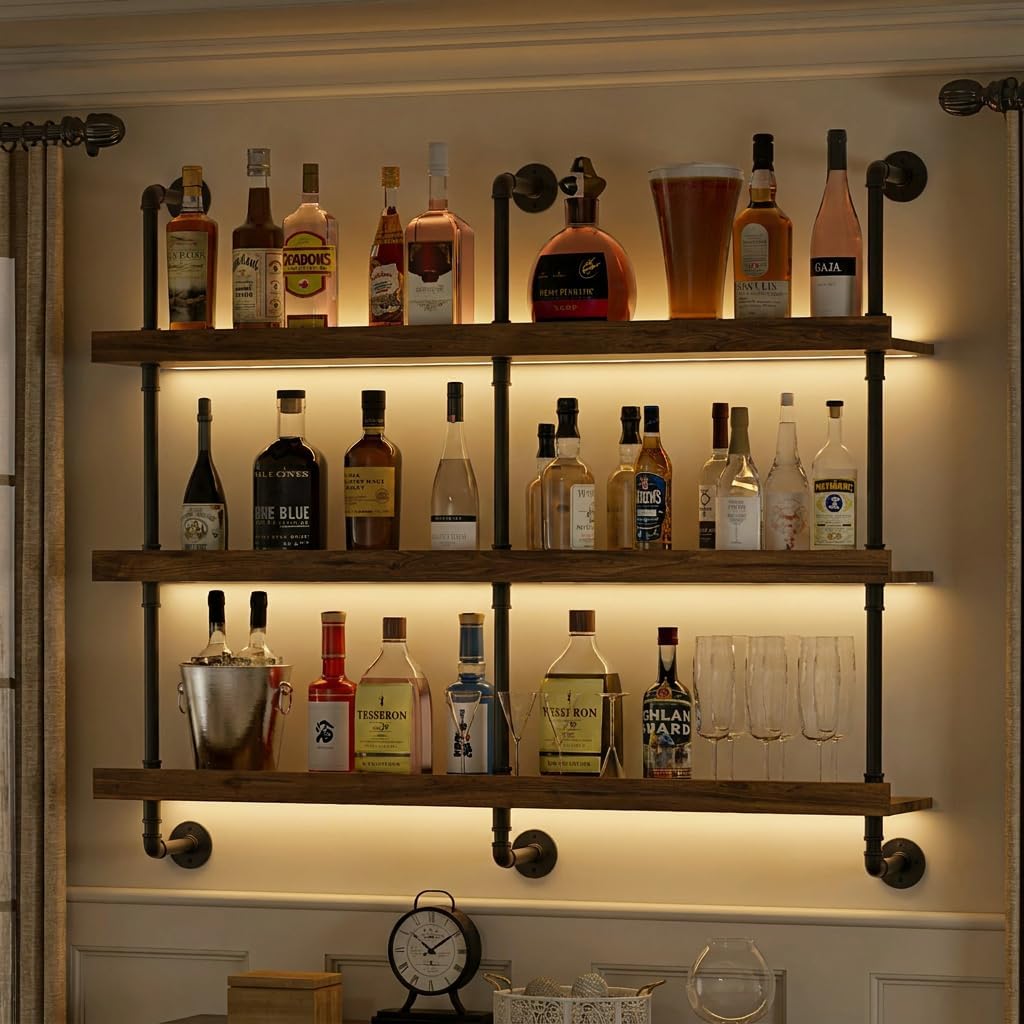 Kitchen Appliances Shelves - Wandmontiertes Weinregal mit LED-Beleuchtung, dreistufiges schwebendes